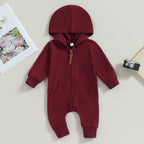 Solid Hoodie Zipper Romper