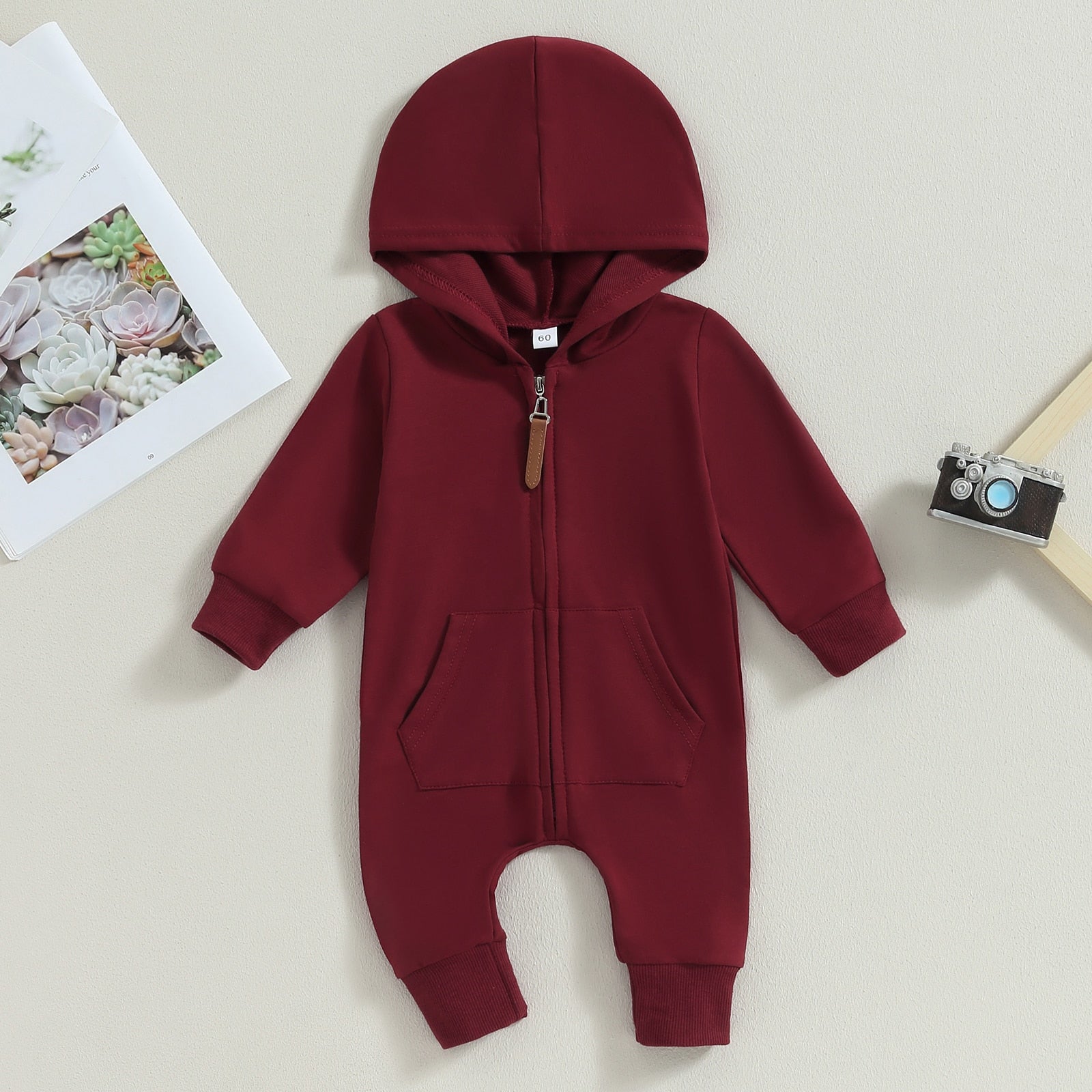 Solid Hoodie Zipper Romper