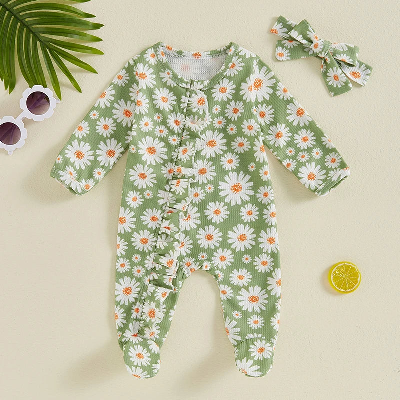 Ruffled Daisy Footie Onesie & Bow