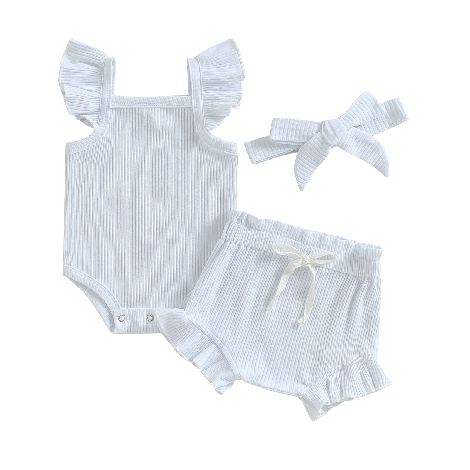 Ribbed Flutter Onesie with Shorts & Bow