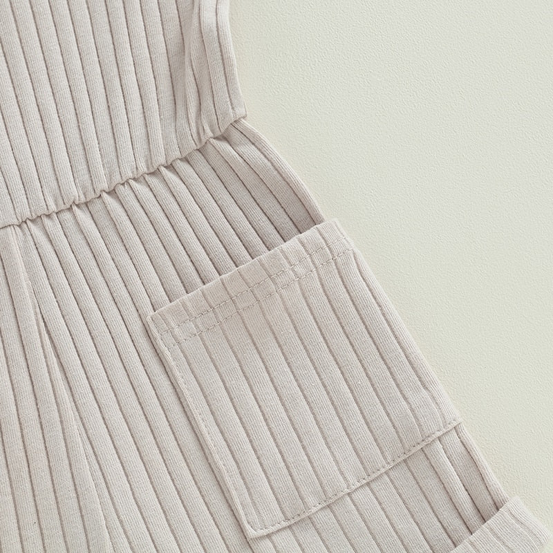 Ribbed Pocket Shoulder Tie Romper