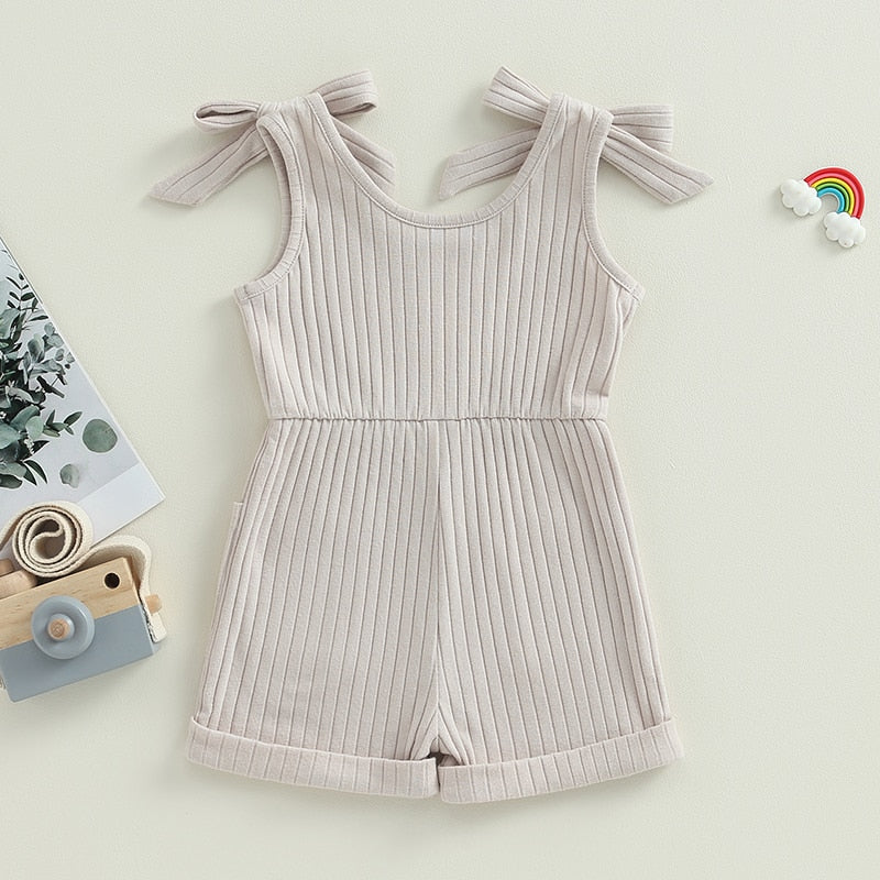 Ribbed Pocket Shoulder Tie Romper