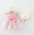 Baby Girl Daisy Bow Dress with Sun Hat