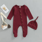 Button Baby Solid Footie Onesie with Hat