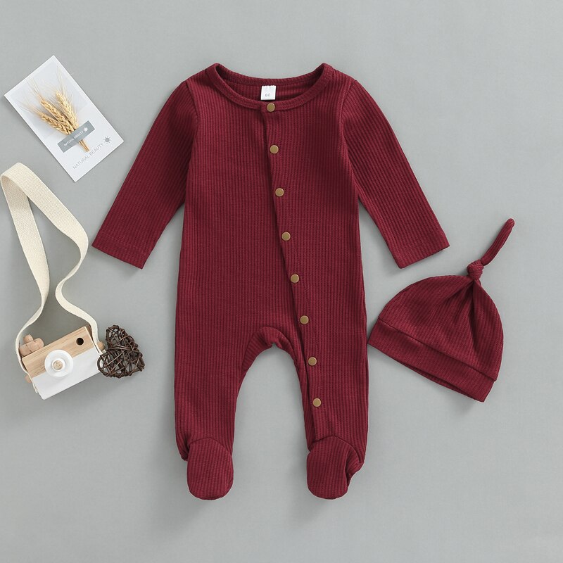 Button Baby Solid Footie Onesie with Hat
