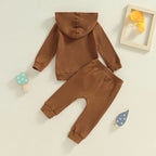Solid Ribbed Hooded Jogger Set