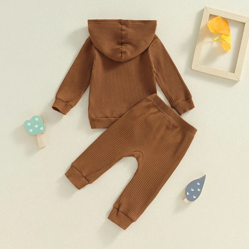 Solid Ribbed Hooded Jogger Set