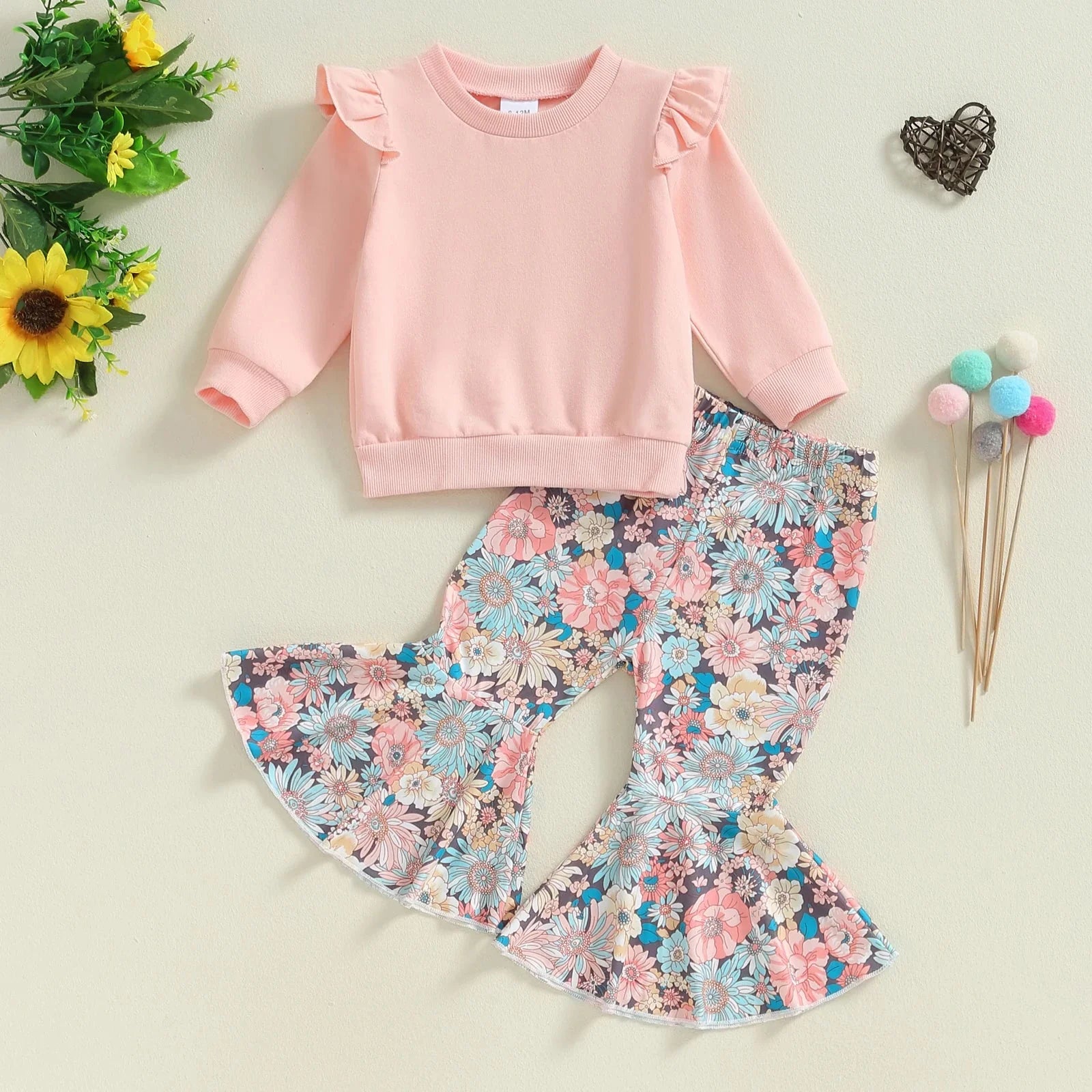 Ruffled Patterned Bell Bottoms Outfit