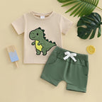 Fuzzy Embroidery Dino T-shirt & Shorts