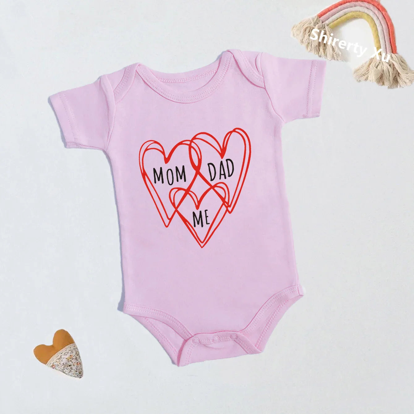 Mom Dad & Me Heart Onesie