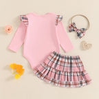 Ruffle Sleeve Plaid Skirt Outfit & Headband