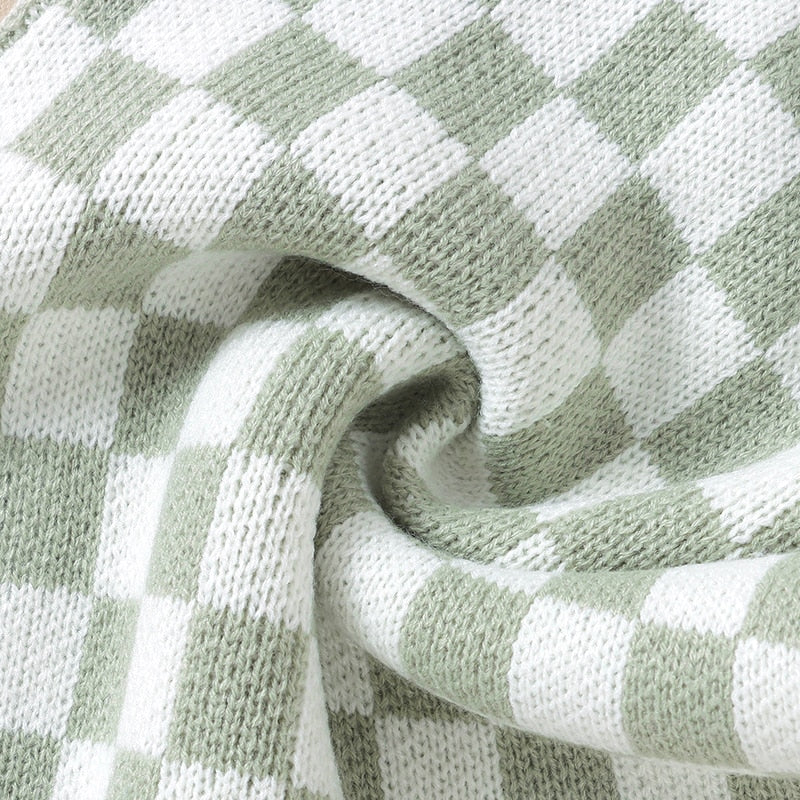 Knitted Checkered Pocket Romper