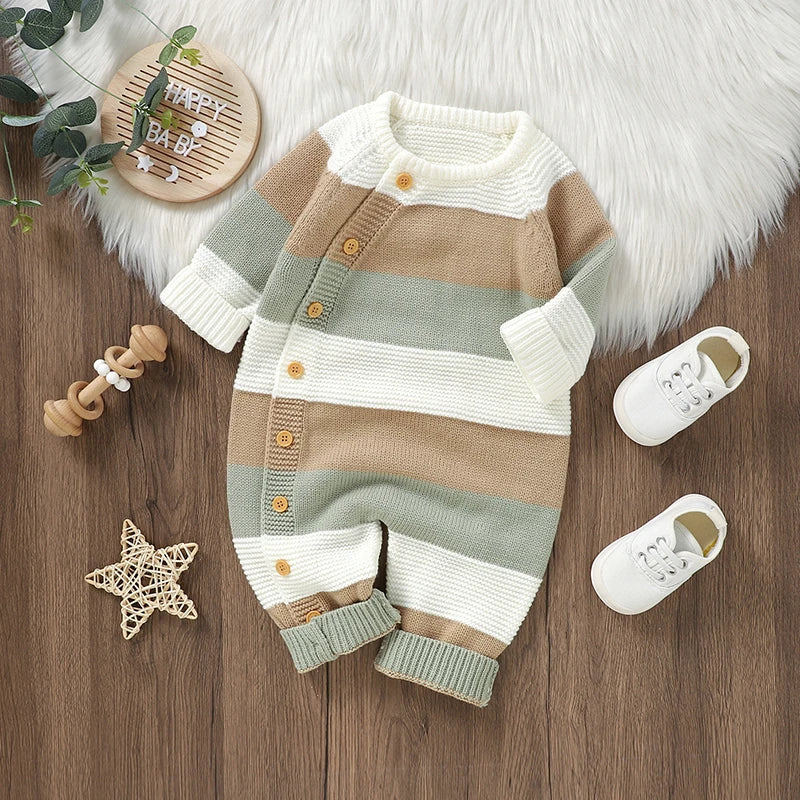 Knitted Striped Button Romper