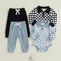 Collared Ribbed Checkered Outfit
