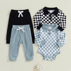 Collared Ribbed Checkered Outfit