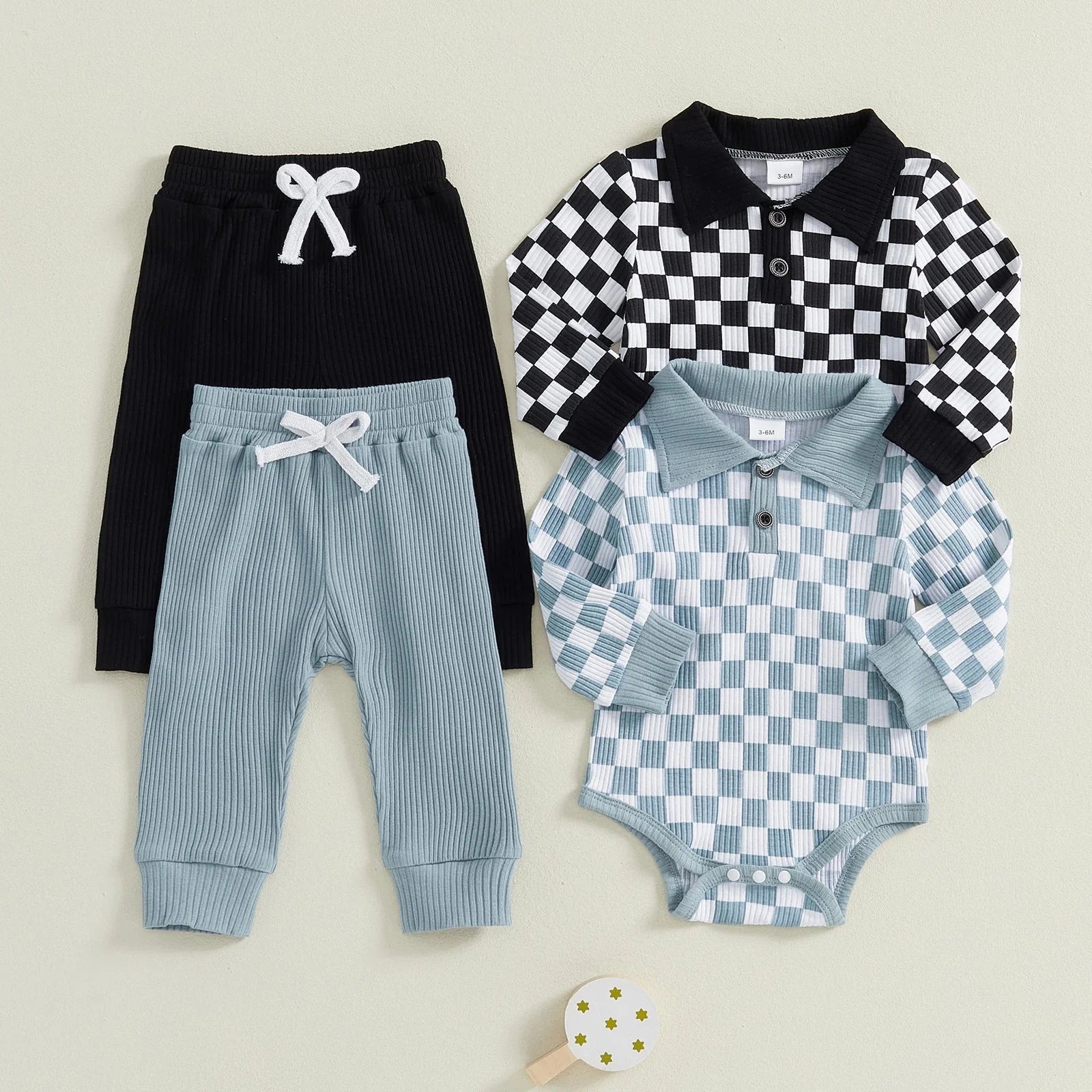 Collared Ribbed Checkered Outfit