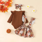 Floral Ruffled Suspender Skirt Outfit
