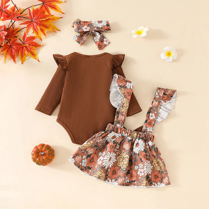 Floral Ruffled Suspender Skirt Outfit