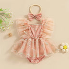 Floral Embroidered Skirt Romper & Headband