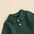 Solid Ribbed Collared Button Outfit