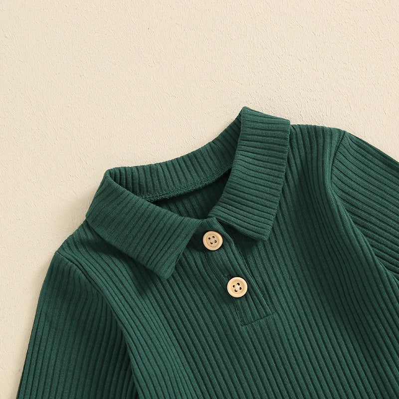 Solid Ribbed Collared Button Outfit