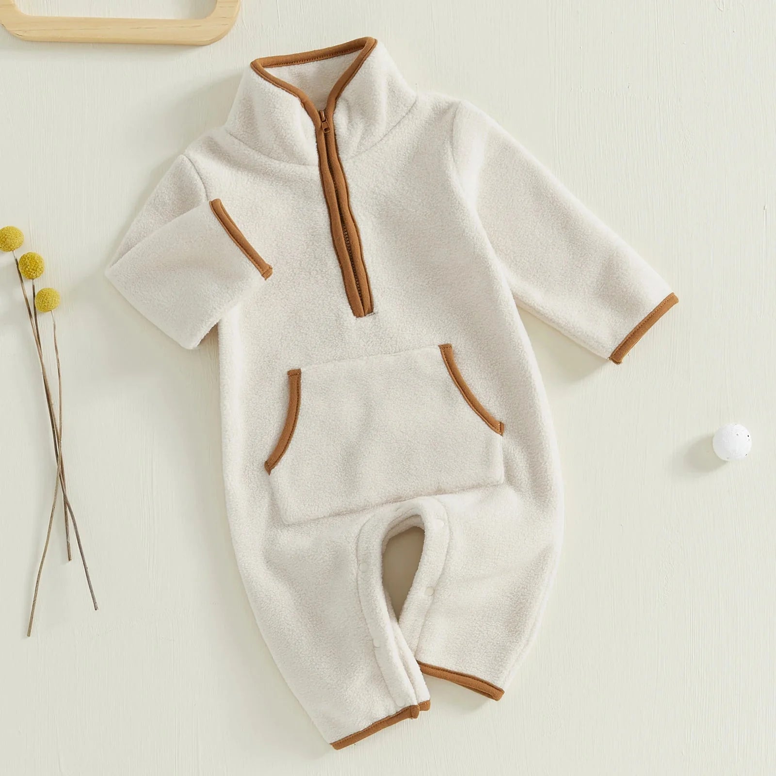 Solid Fleece Pocket Romper