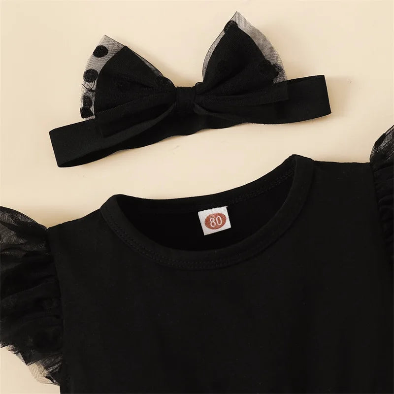 Black Polka Dot Romper Dress & Headband