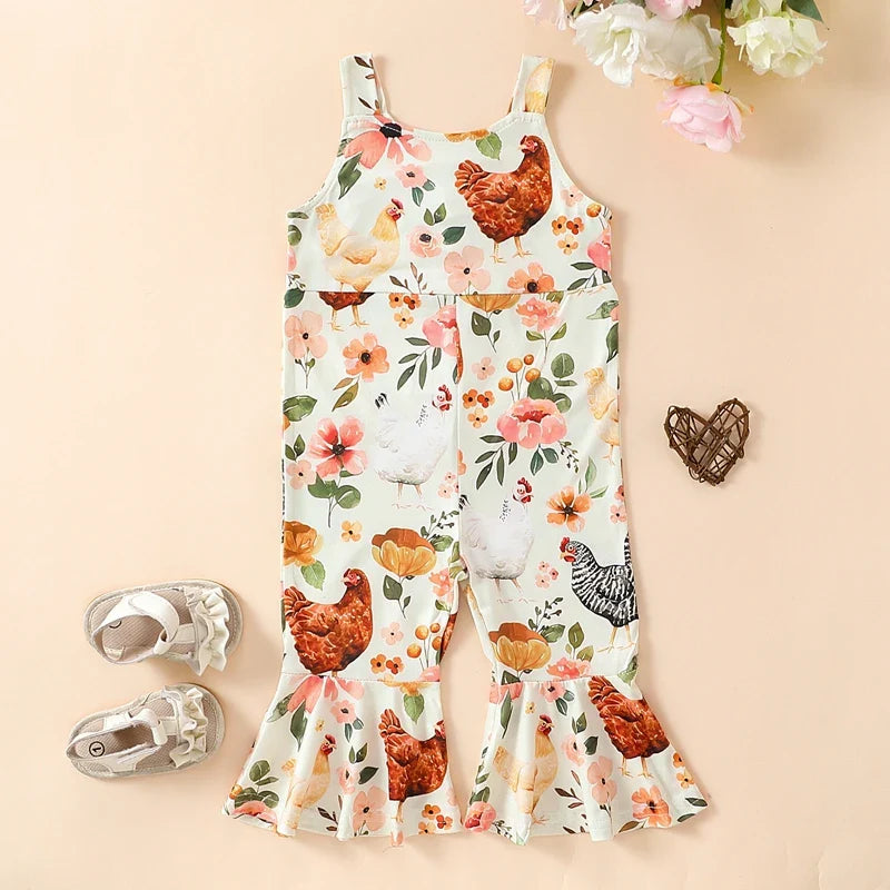 Floral Spring Chicken Romper