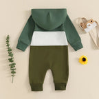 Stripe Color Patch Hooded Romper