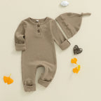 Solid Waffel Knite Romper & Hat