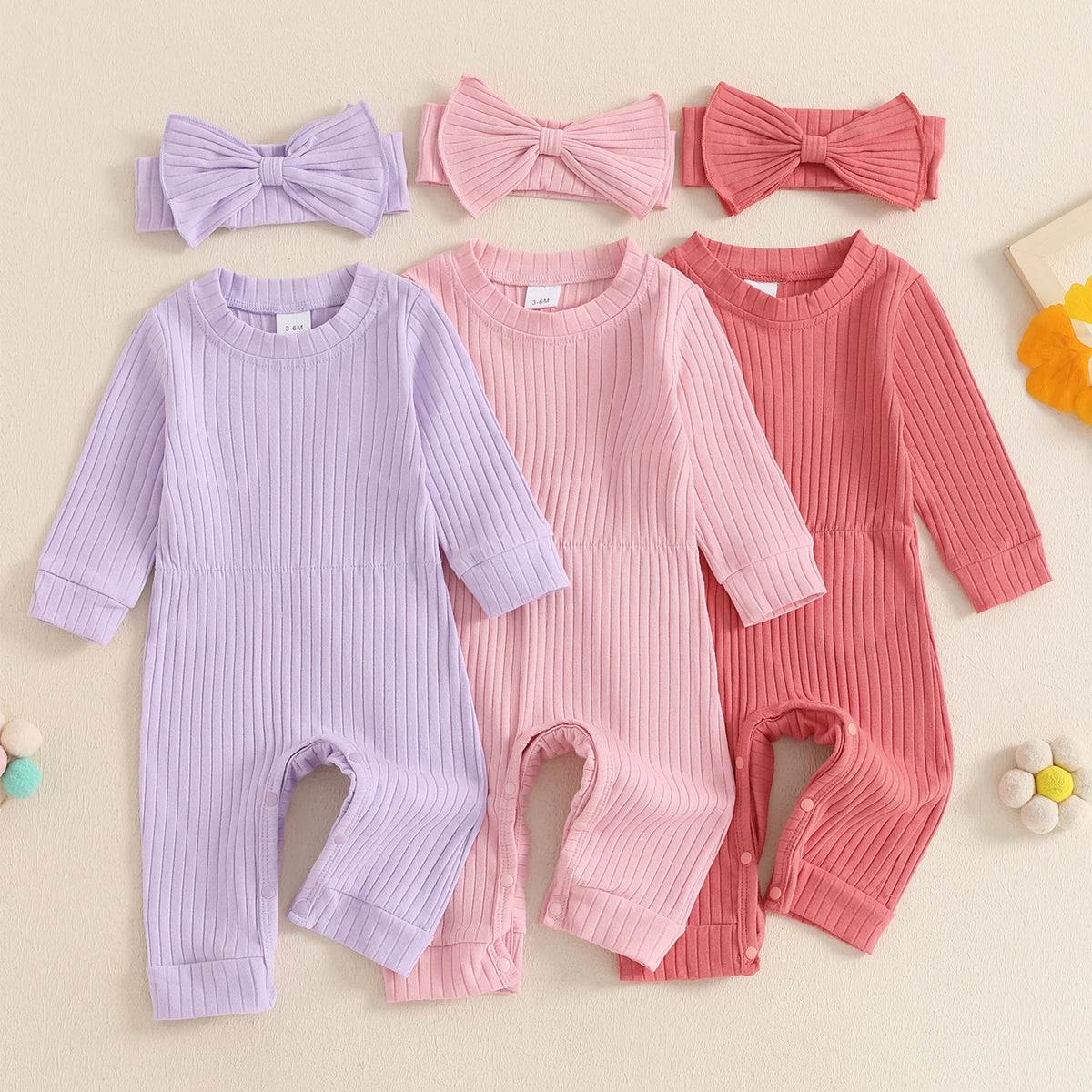 Solid Ribbed Romper & Headband