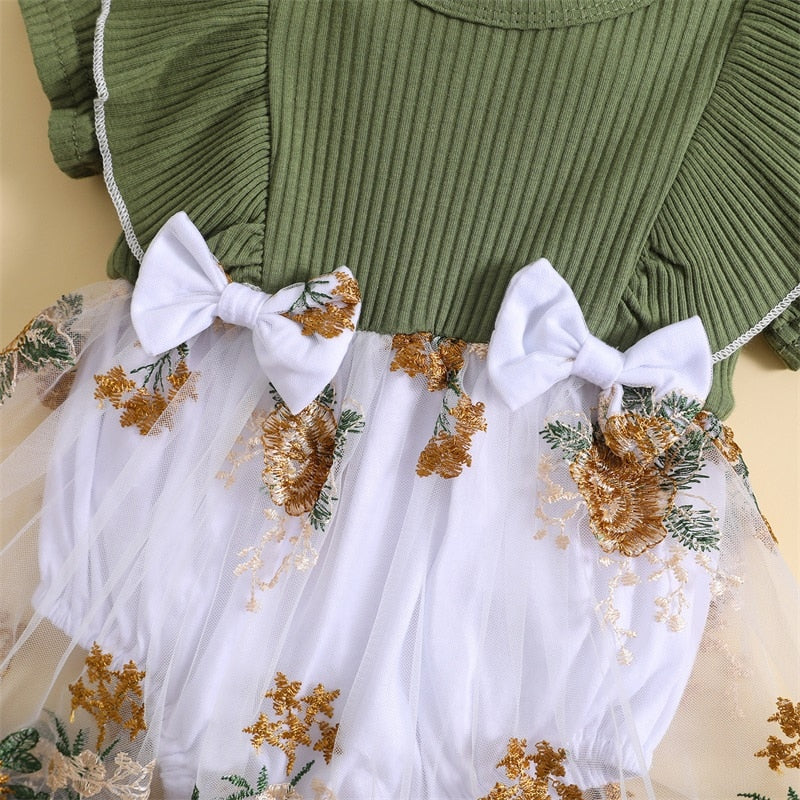 Floral Embroidered Bow Dress & Headband