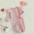 Solid Frill Footie Onesie & Bow