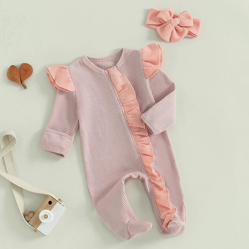 Solid Frill Footie Onesie & Bow