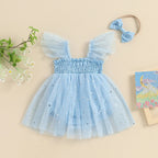 Baby Blue Stars Dress & Headband