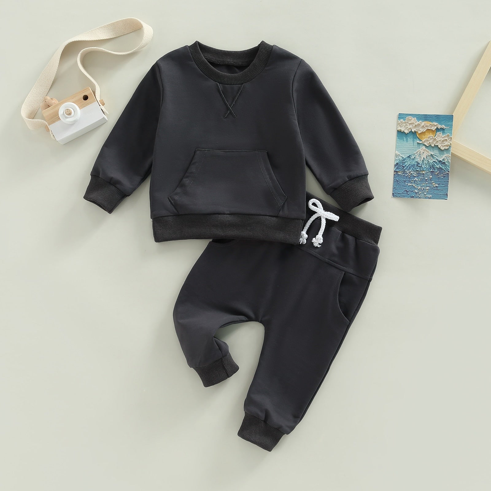 Solid Color Pocket Sweater with Pants