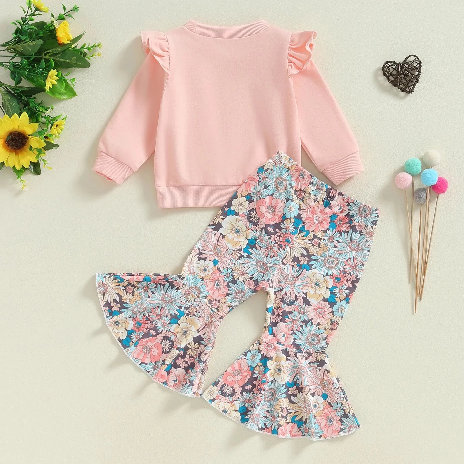 Ruffled Patterned Bell Bottoms Outfit