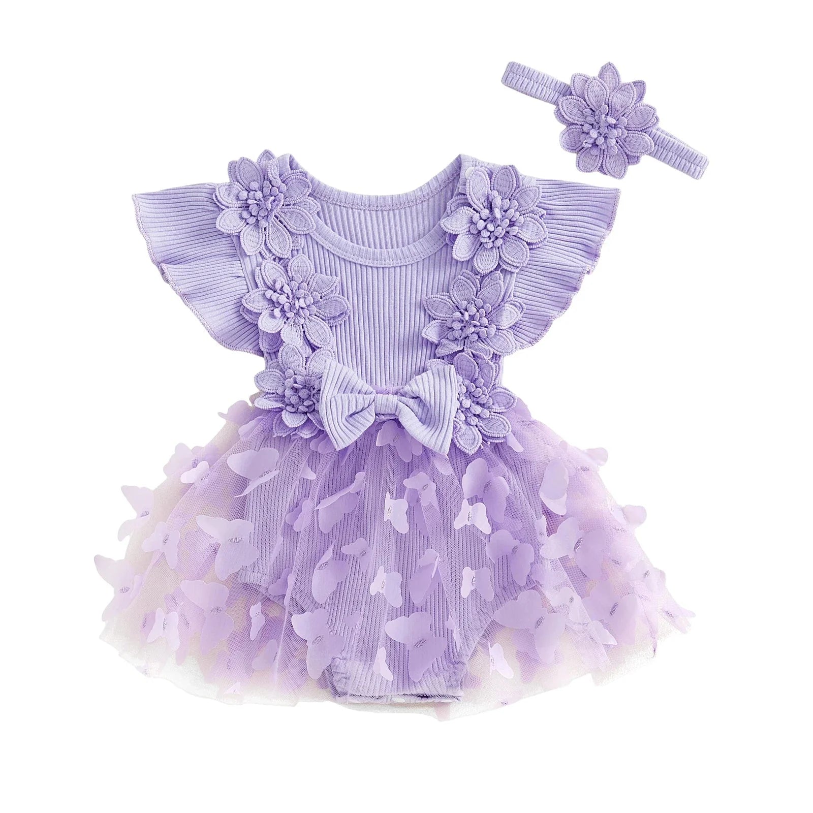 Ribbed Butterfly Flower Dress