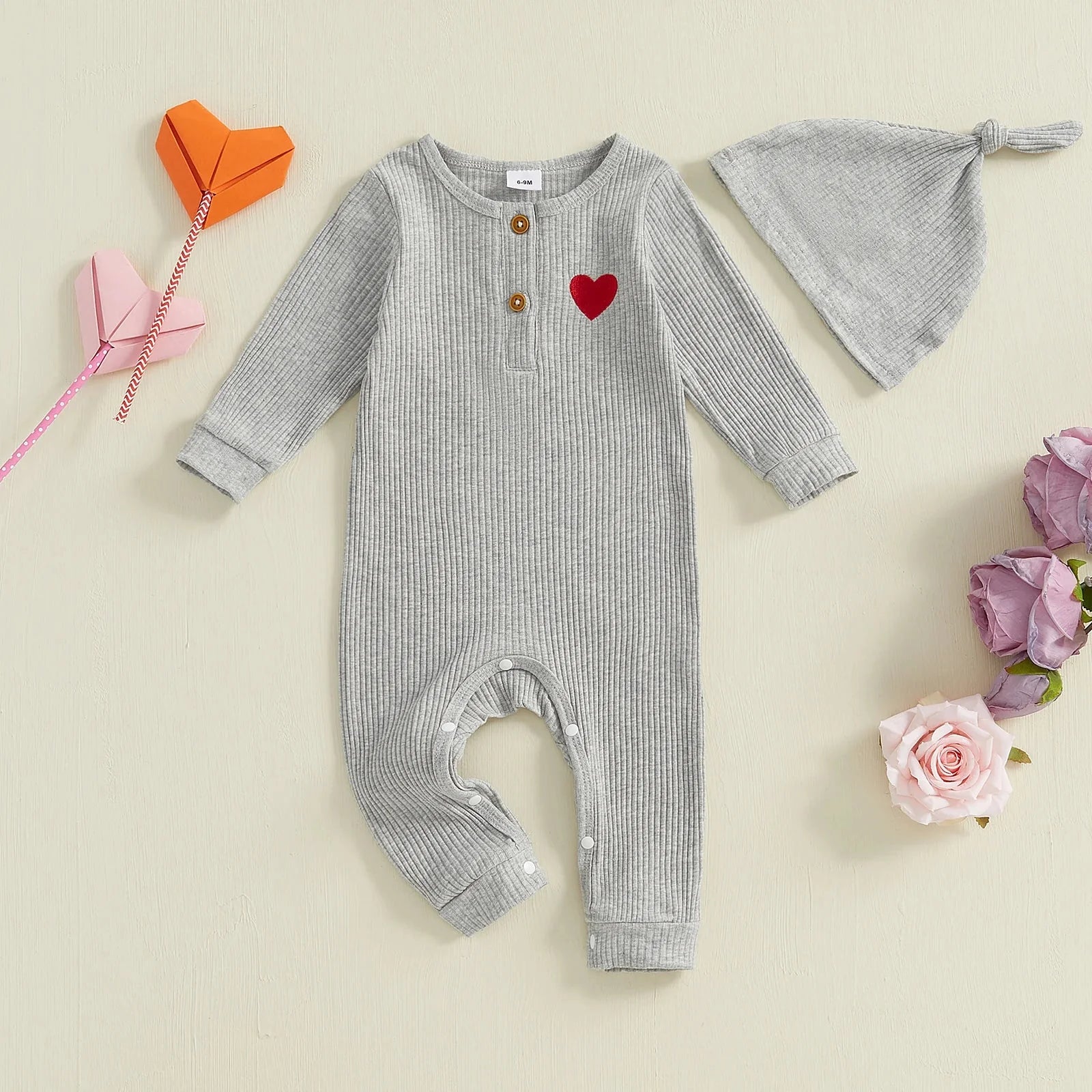 Ribbed Heart Onesie & Hat