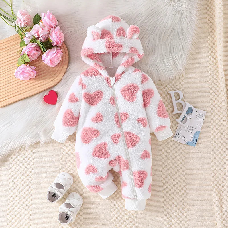 Plush Hoodie Heart Romper