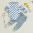 Collared Ribbed Checkered Outfit