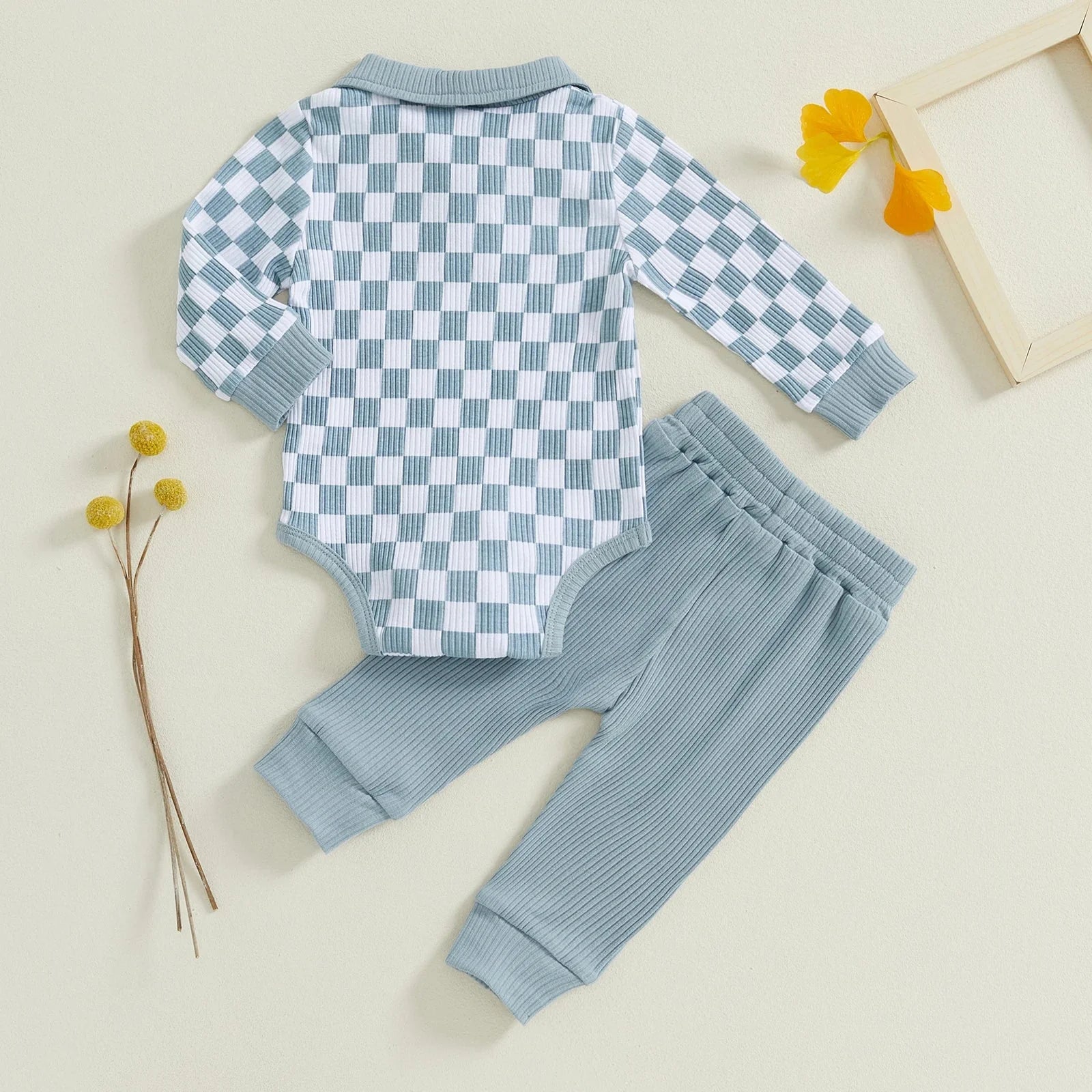 Collared Ribbed Checkered Outfit