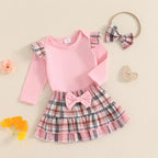 Ruffle Sleeve Plaid Skirt Outfit & Headband