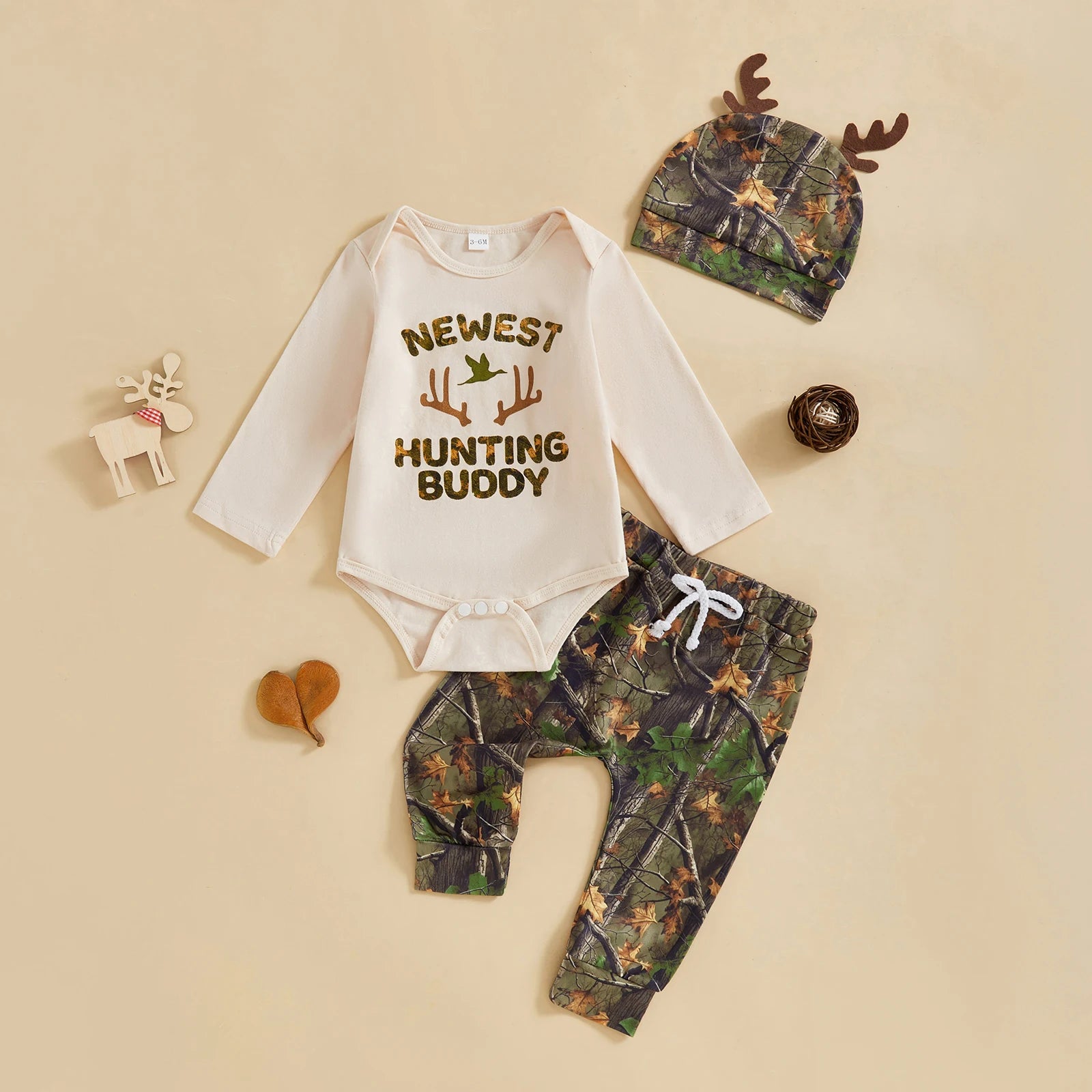 Newest Hunting Buddy 3pcs Baby Outfit Set