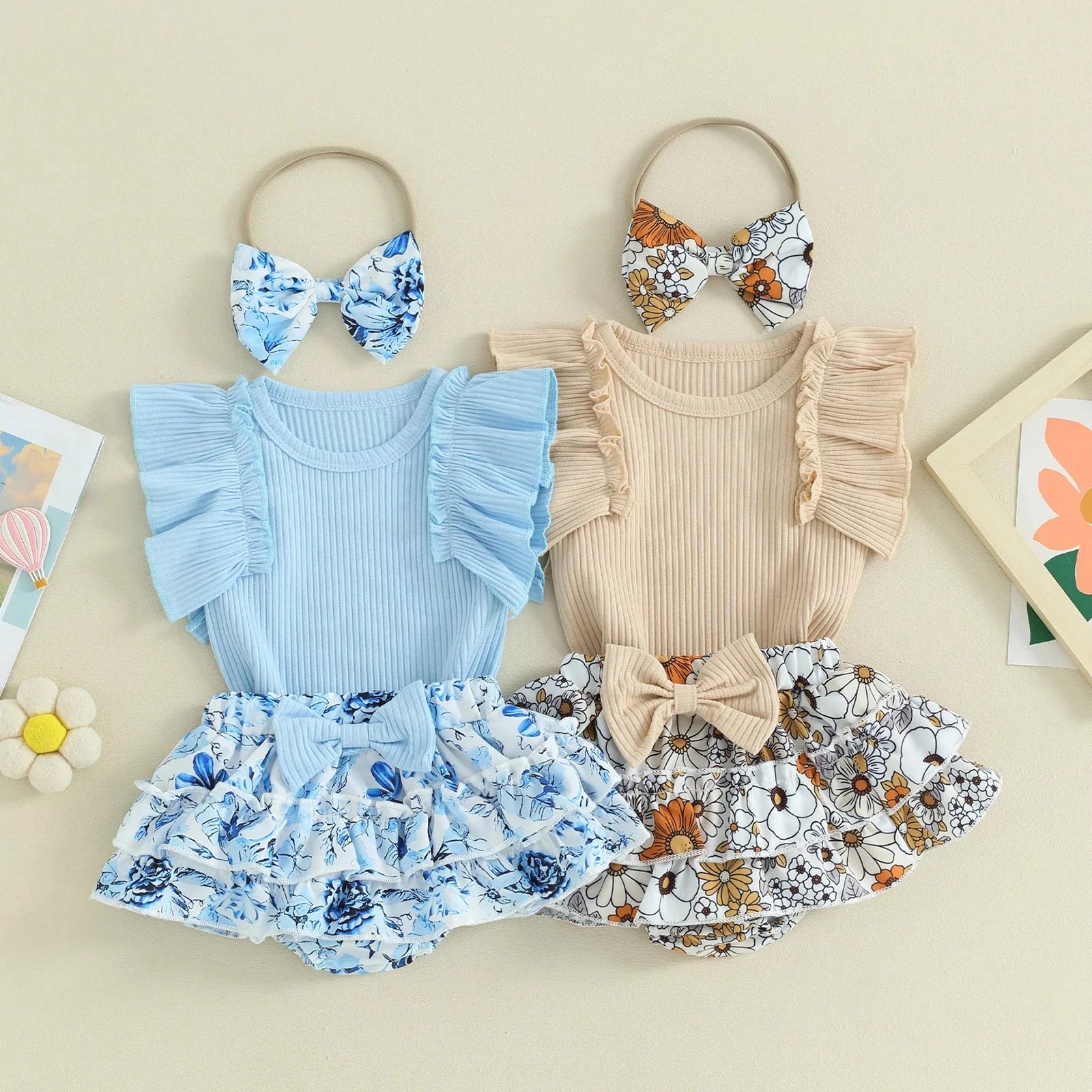 Ribbed Ruffle Onesie Skirt Outfit