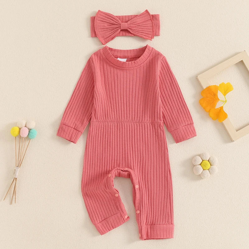 Solid Ribbed Romper & Headband