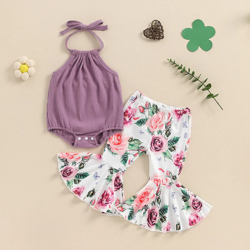 Boho Halter Floral Bell Bottoms Outfit
