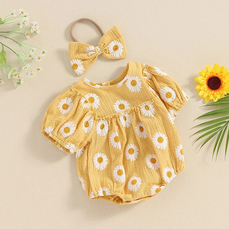 Puff Sleeve Daisy Romper & Headband