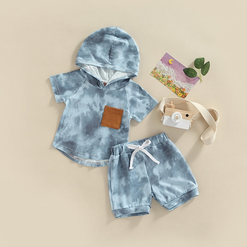 Hooded Pocket Tie Dye T-Shirt & Shorts