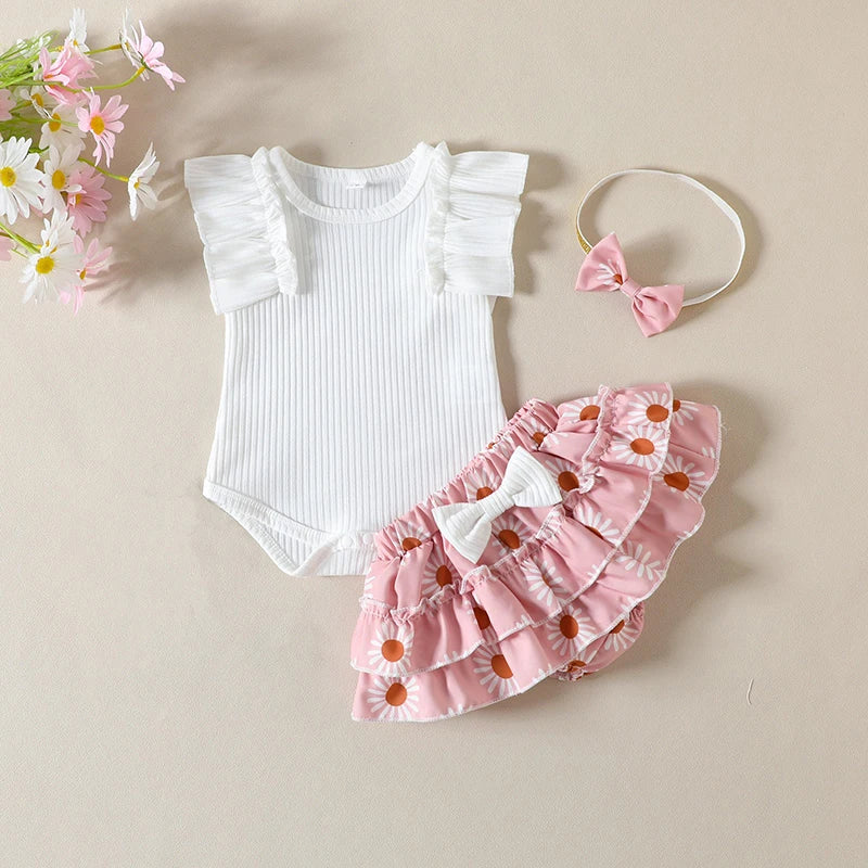 Baby Girl Ruffle Romper & Floral Shorts Set